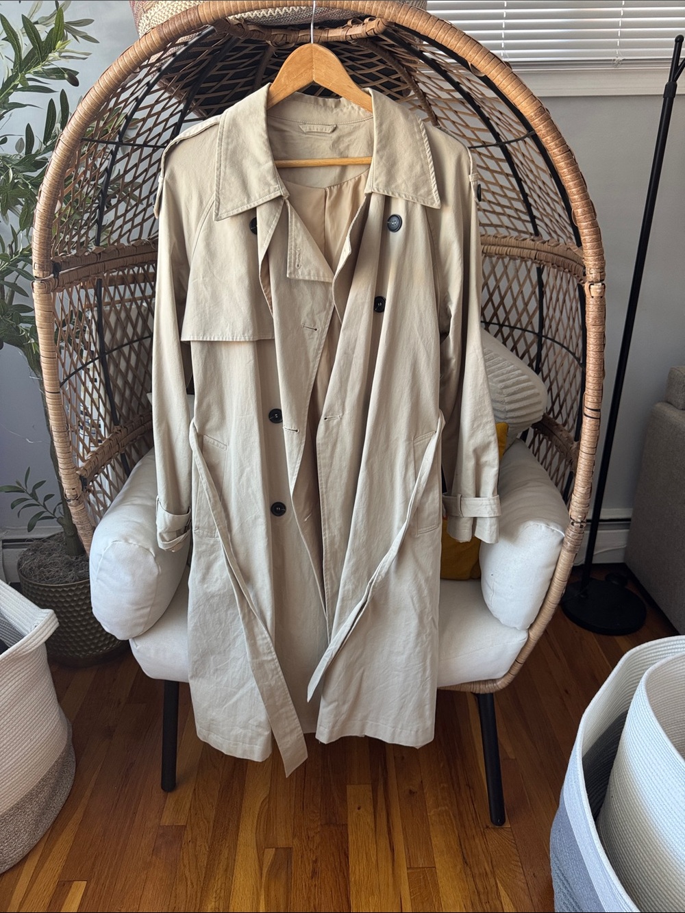Beige Double-Breasted Trench Coat